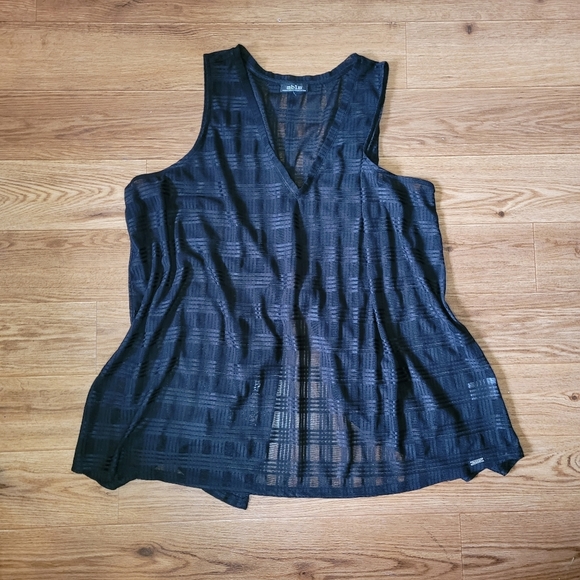 Plus size 2x sheer sleeveless gingham top black - Picture 6 of 12